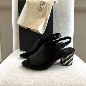 Eileen Fisher First-LT Sandals. Black Leather. Leather Lined. 8. Like New.